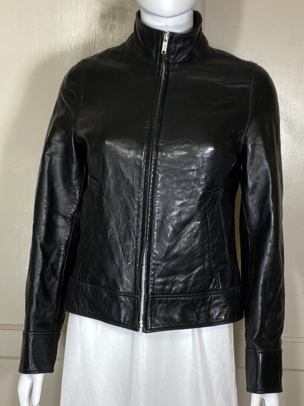 BANANA REPUBLIC Vintage Y2K Cropped Biker Moto Leather Jacket Black Sz S ($498)